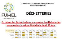 Déchetteries 2025 horaires été